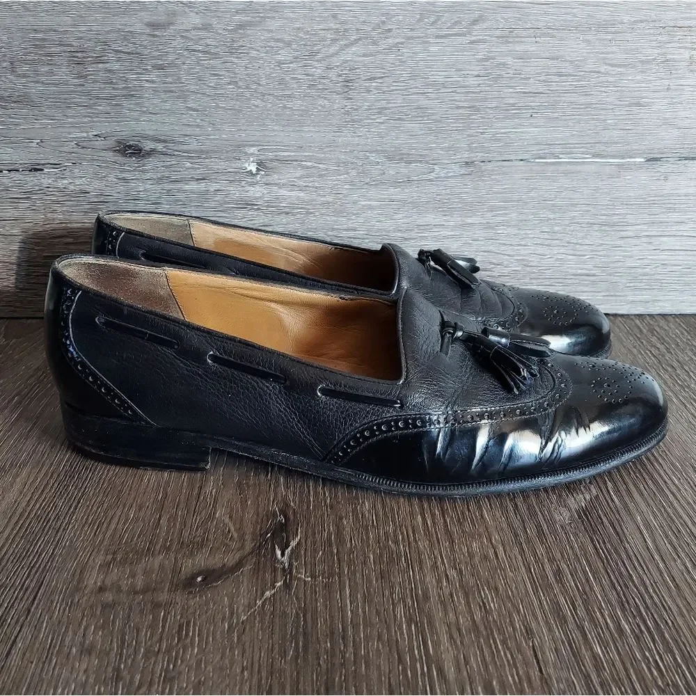 Stamati Mastroianni Hand Made Leather Wing Tip Tassel Loafers Black Size 11